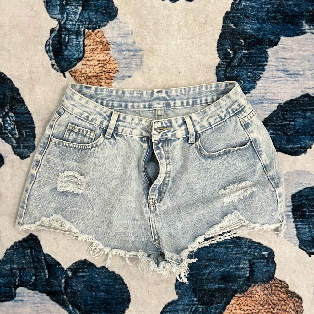 SHEIN Blue Jean Shorts Distressed Frayed Hem- Sz Large Tall